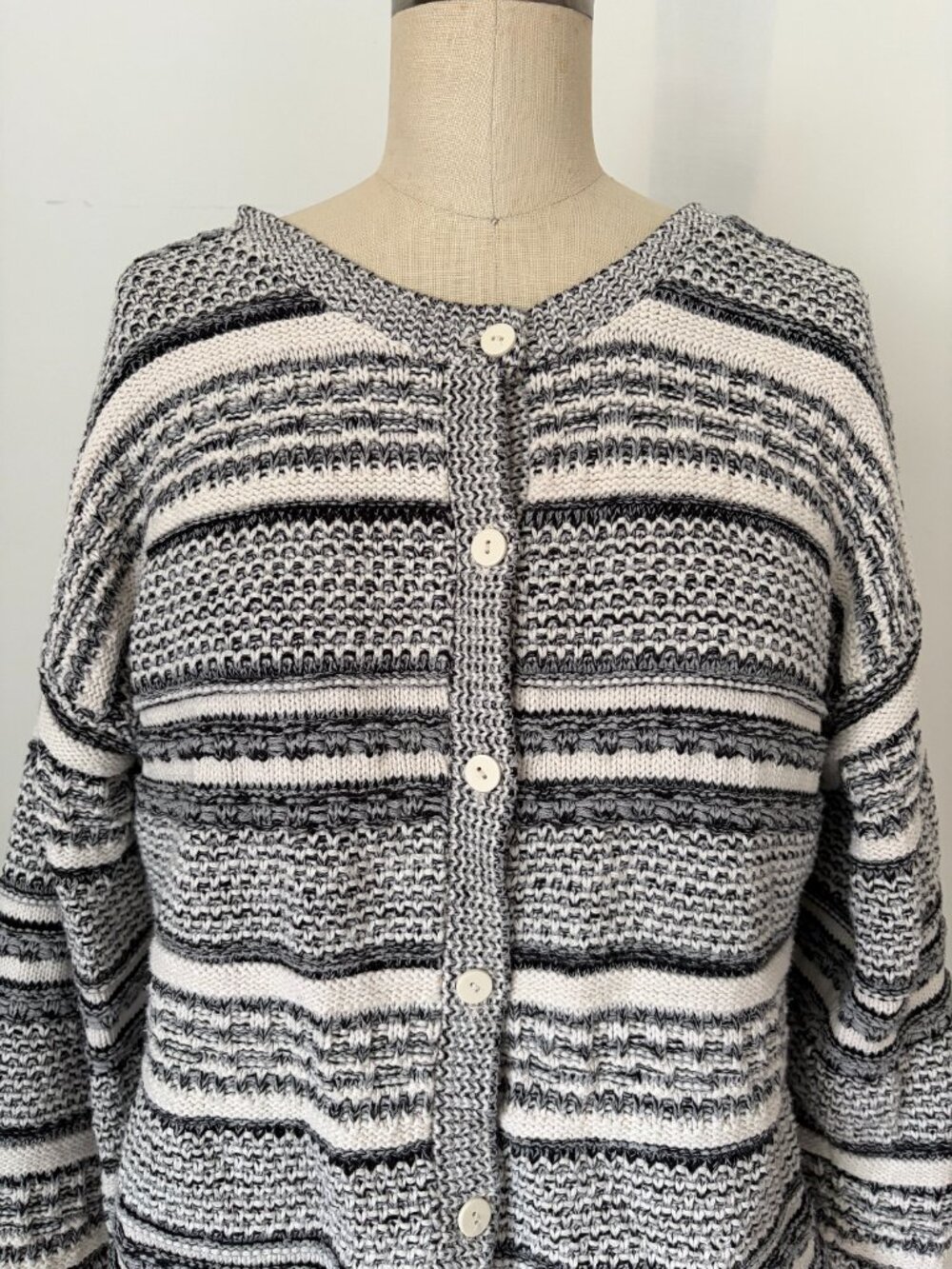 VTG 90s Jonathan Logan Striped Cotton Knit Cardigan Sweater Cottagecore Size S - Picture 3 of 9